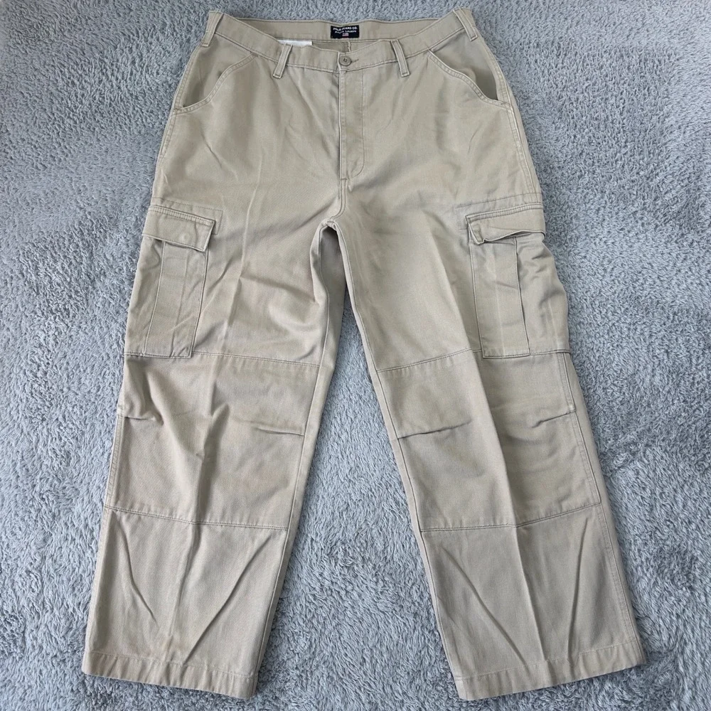 Vintage Y2K Polo Jeans Ralph Lauren Khaki Wide Leg Freighter Cargo Pants 36x29